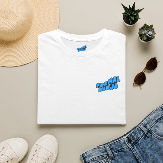 Retro Wave "FormalNinja" T-Shirt — Small Blue Chest Logo