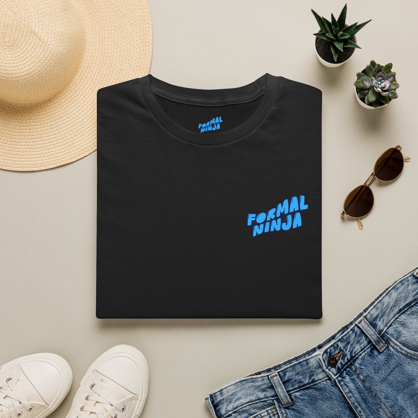 Retro Wave "FormalNinja" T-Shirt — Small Blue Chest Logo