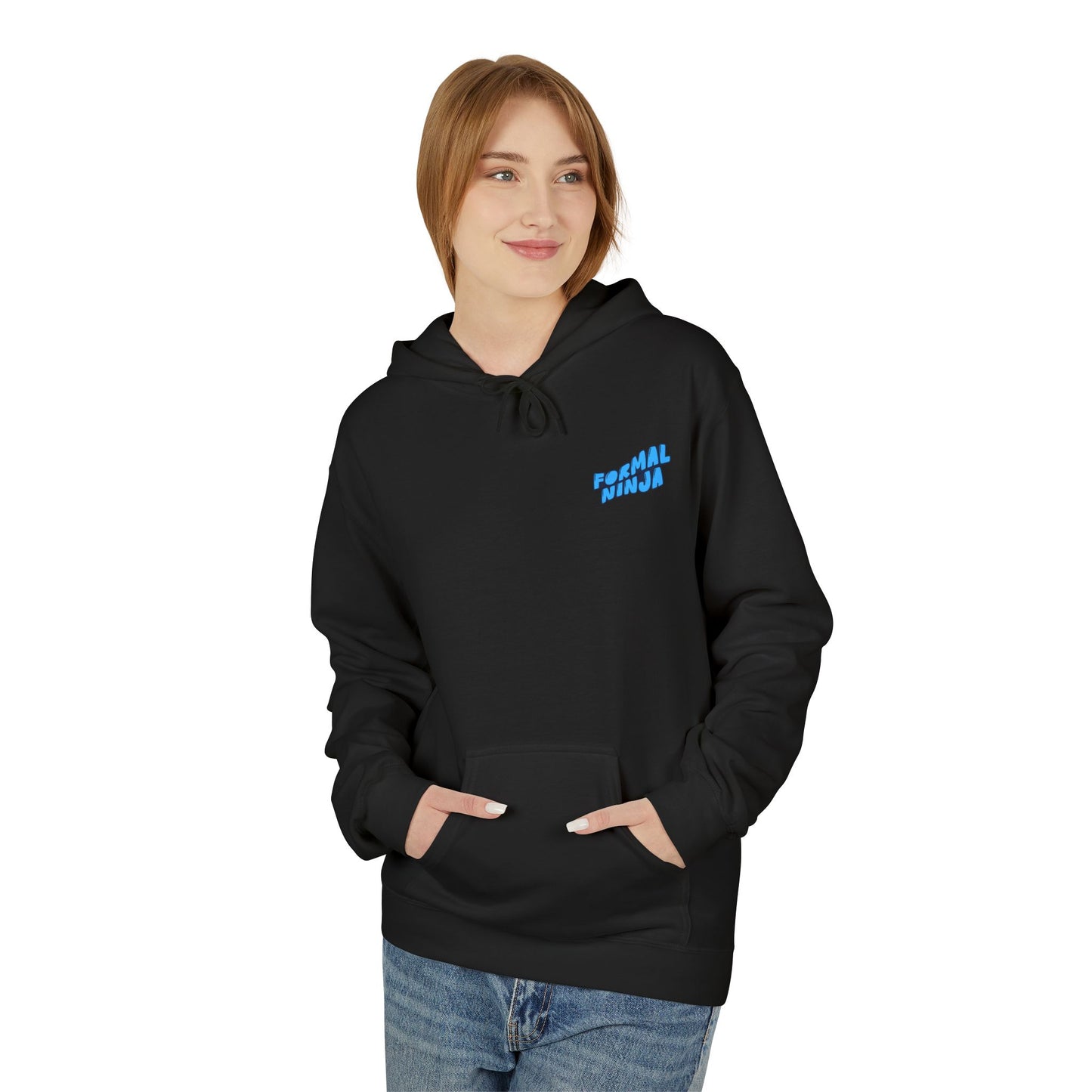 Retro Wave "FormalNinja" Hoodie — Small Blue Chest Logo